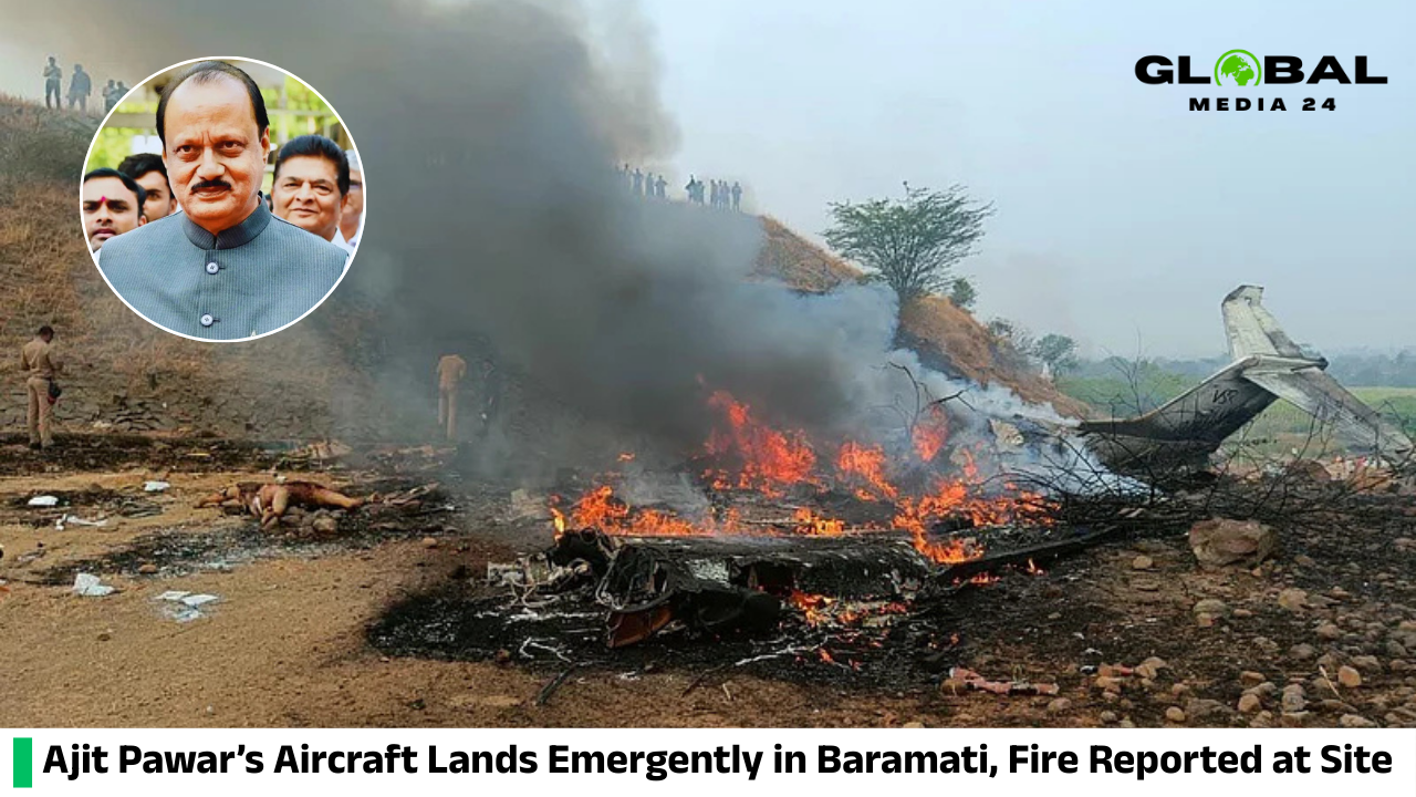 Ajit Pawar’s aircraft made an emergency landing in Baramati, Maharashtra, with flames reported at the landing site