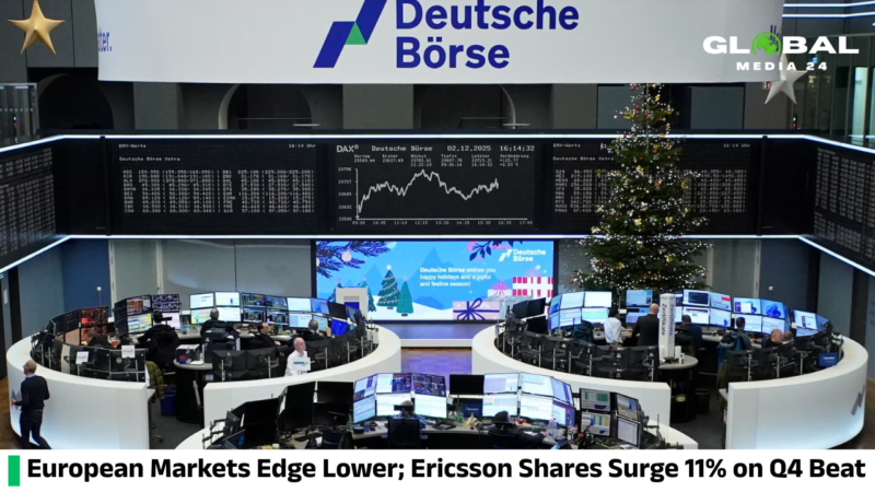 European stock markets slip slightly, while Ericsson shares jump 11% following a stronger-than-expected fourth-quarter profit