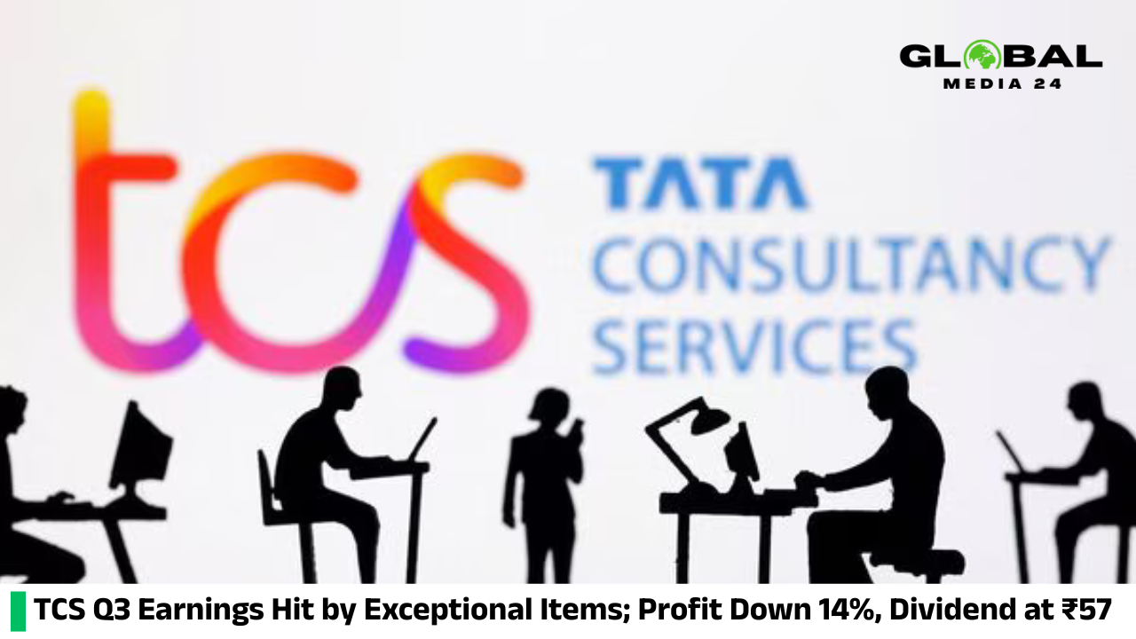 TCS reports a 14% year-on-year drop in Q3 profit due to exceptional items, while revenue posts limited growth; a dividend of Rs 57 is announced