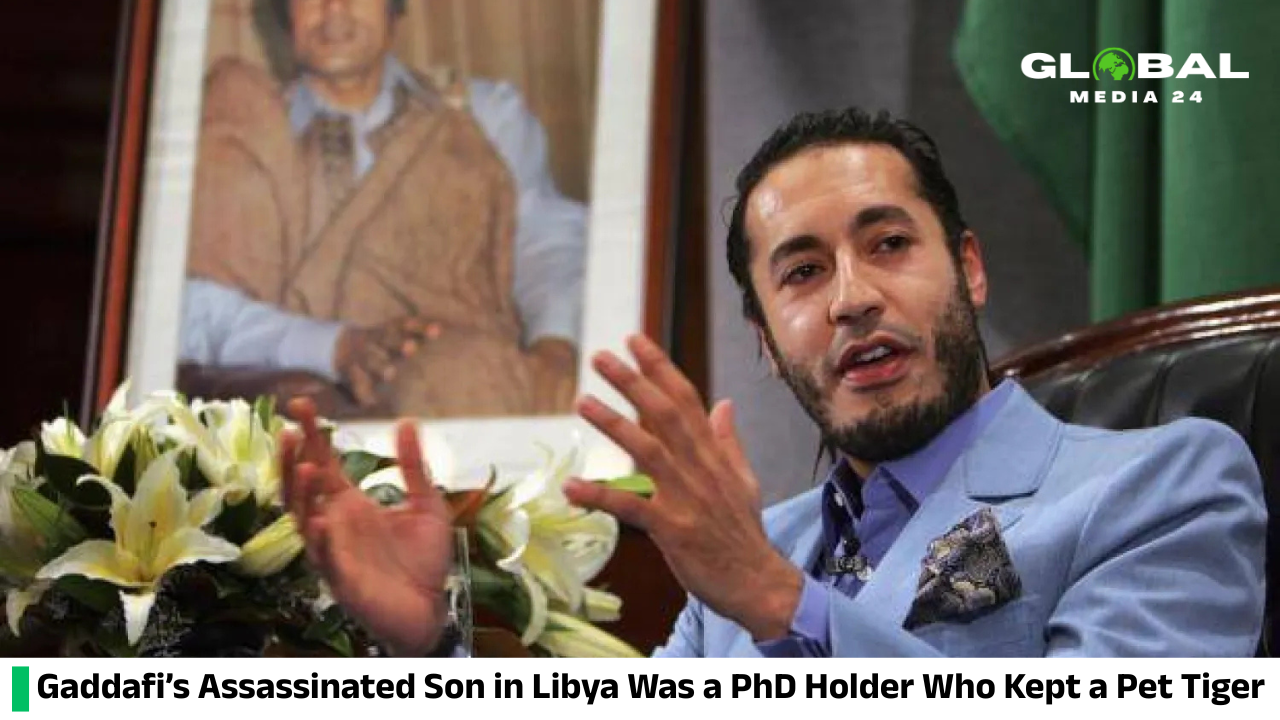 Moammar Gaddafi’s assassinated son in Libya was a PhD holder and famously kept a pet tiger