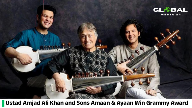 Ustad Amjad Ali Khan, along with Amaan Ali Bangash and Ayaan Ali Bangash, has won a Grammy Award
